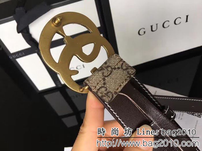 古馳CUCCI 高級人造革面料 頭層小牛皮底 純銅古金蛇紋扣 奢華時尚男士皮帶 GHG1267